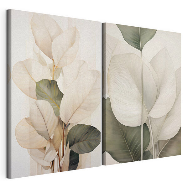 Modulaire canvasprint Fijne blaadjes in zachte tinten