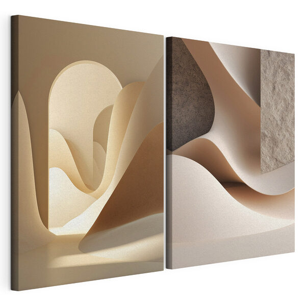 Modulaire canvasprint Collage van een kamer met een gebogen voorwerp