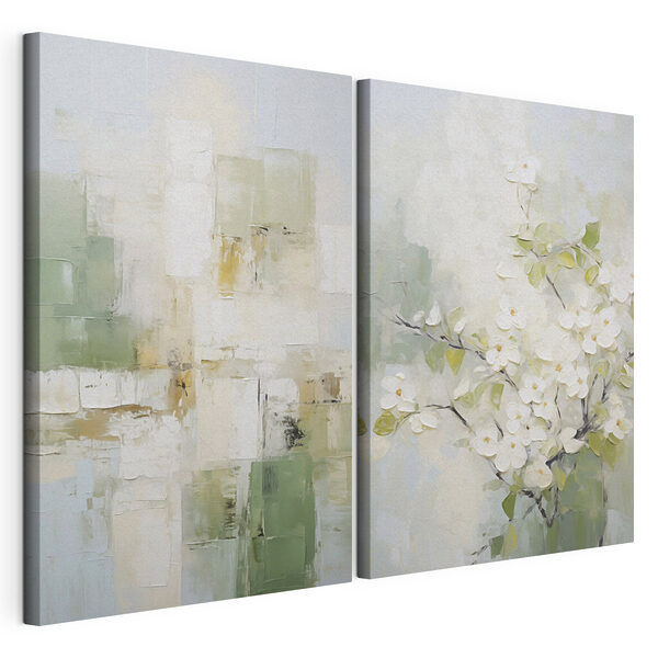 Modulaire canvasprint Schilderij van een boom met witte bloemen