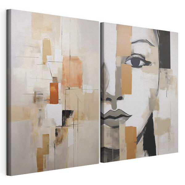 Schilderij van het gezicht van een vrouw Modulaire canvasprint Schilderij van het gezicht van een vrouw