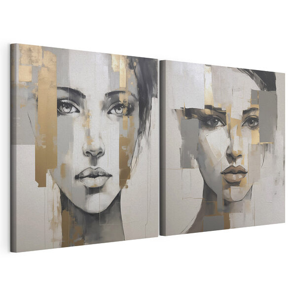 Schilderij van het gezicht van een vrouw Modulaire canvasprint Schilderij van het gezicht van een vrouw