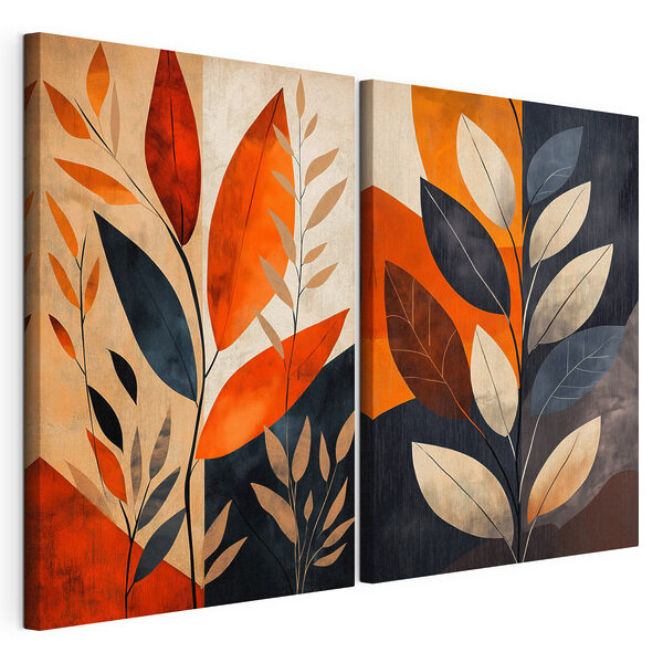 Schilderij van bladeren en takken Modulaire canvasprint Schilderij van bladeren en takken