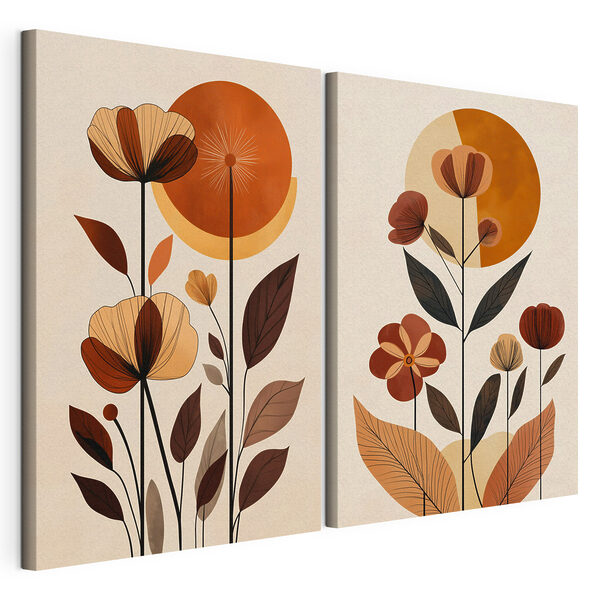 Schilderij van bloemen en bladeren Modulaire canvasprint Schilderij van bloemen en bladeren