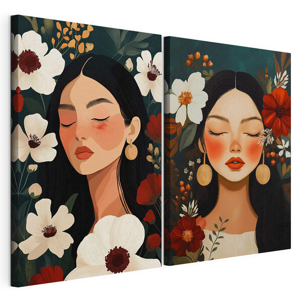 Rustige uitdrukkingen te midden van kleurrijke bloemen Modulaire canvasprint Rustige uitdrukkingen te midden van kleurrijke bloemen