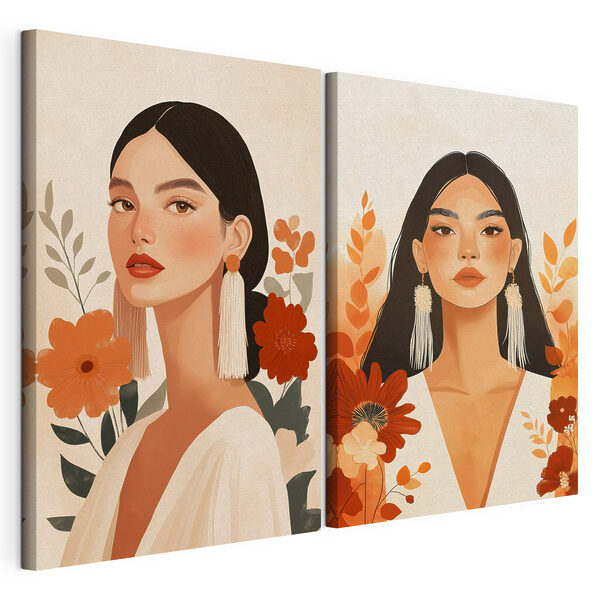 Collage van een vrouw met bloemen Modulaire canvasprint Collage van een vrouw met bloemen