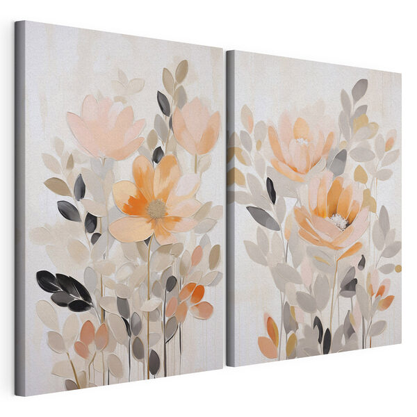 Schilderij van bloemen en bladeren Modulaire canvasprint Schilderij van bloemen en bladeren