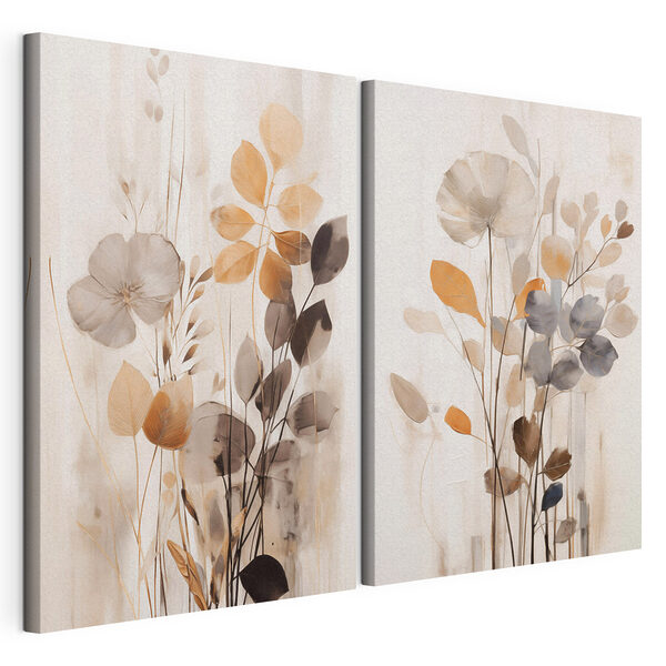 Schilderij van bloemen en bladeren Modulaire canvasprint Schilderij van bloemen en bladeren
