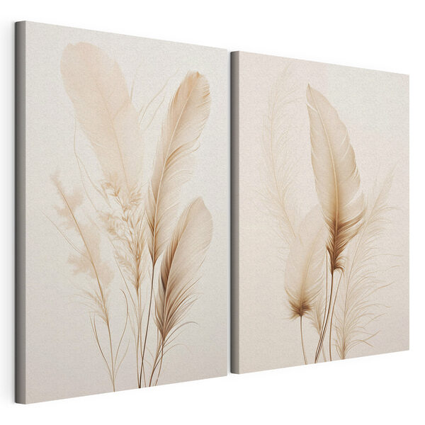 Fijne veren in zachte tinten Modulaire canvasprint Fijne veren in zachte tinten