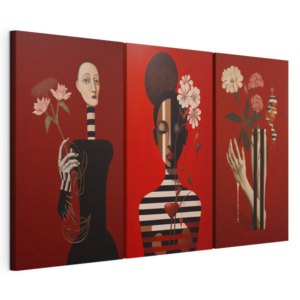 Serie schilderijen op rood Modulaire canvasprint Serie schilderijen op rood
