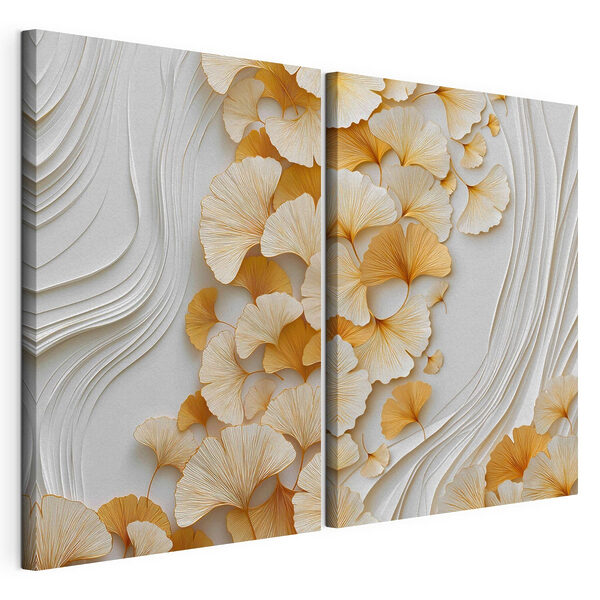Fijne ginkgobladeren in zachte tinten Modulaire canvasprint Fijne ginkgobladeren in zachte tinten