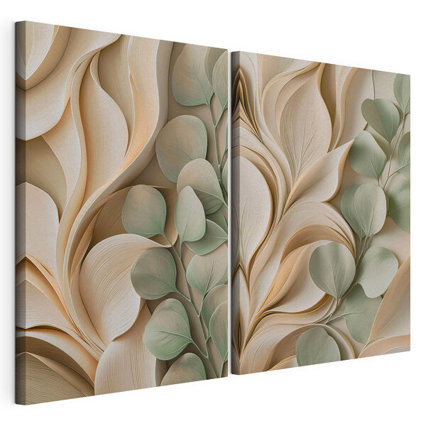 Modulaire canvasprint Rustige, gelaagde bladformaties in pastelkleuren