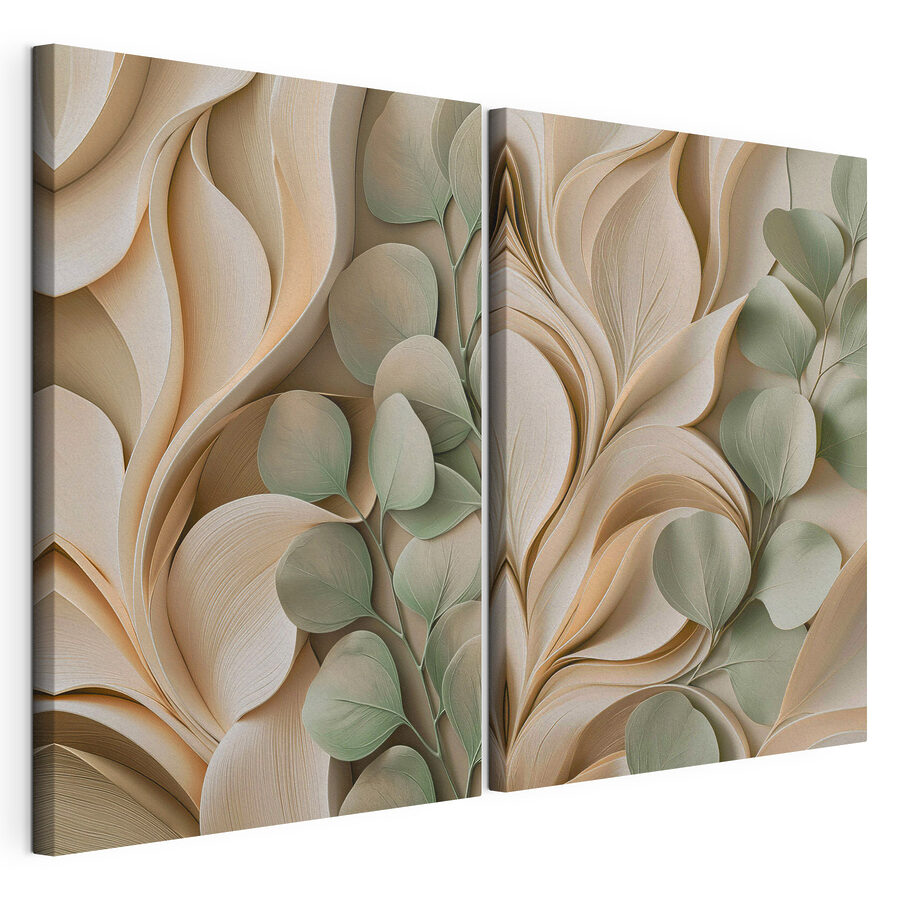 Modulaire canvasprint Rustige, gelaagde bladformaties in pastelkleuren (Artikelnummer: m30463) Modulaire canvasprint Rustige, gelaagde bladformaties in pastelkleuren (Artikelnummer: m30463)