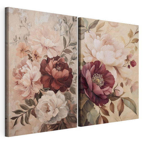Elegante bloemen in zachte tinten Modulaire canvasprint Elegante bloemen in zachte tinten
