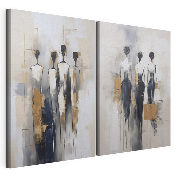 Schilderij van mensen die in een rij staan Modulaire canvasprint Schilderij van mensen die in een rij staan