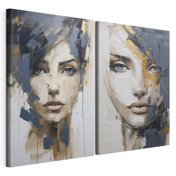 Twee schilderijen van vrouwengezichten Modulaire canvasprint Twee schilderijen van vrouwengezichten