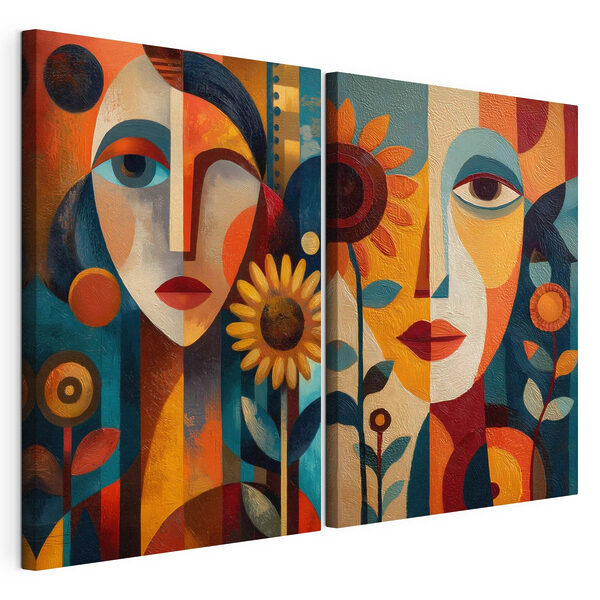Collage van een schilderij van een vrouw en een vrouw Modulaire canvasprint Collage van een schilderij van een vrouw en een vrouw