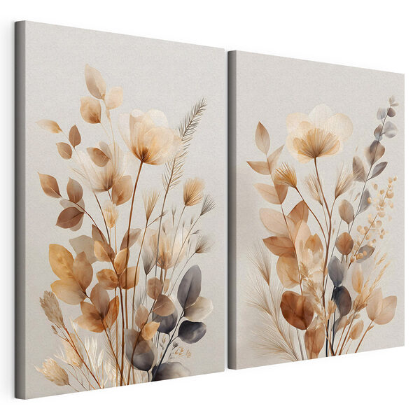 Verfijnde botanische kunst in zachte tinten Modulaire canvasprint Verfijnde botanische kunst in zachte tinten