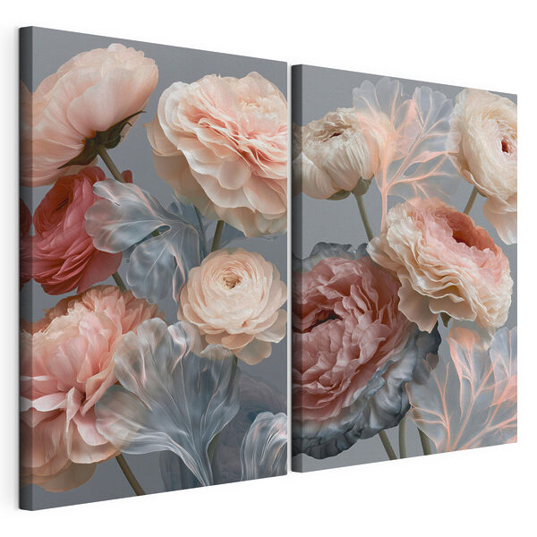 Zachte bloemen in pasteltinten Modulaire canvasprint Zachte bloemen in pasteltinten