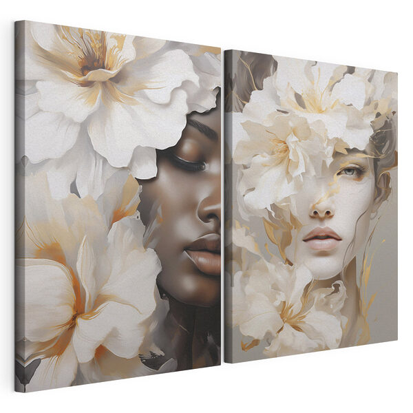 Vrouw met bloemen rond haar gezicht Modulaire canvasprint Vrouw met bloemen rond haar gezicht