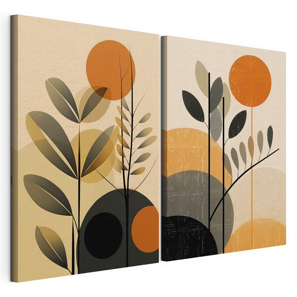 Twee afbeeldingen van planten en cirkels Modulaire canvasprint Twee afbeeldingen van planten en cirkels