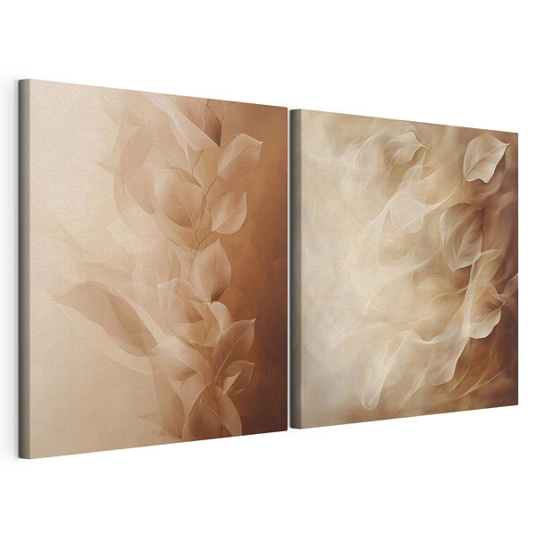 Modulaire canvasprint Zachte, golvende bladeren in warme tinten