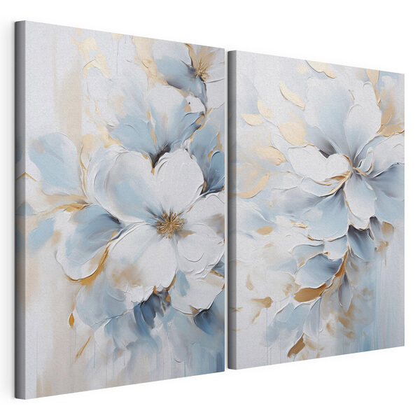 Verfijnde bloemen in zachte blauwe tinten Modulaire canvasprint Verfijnde bloemen in zachte blauwe tinten