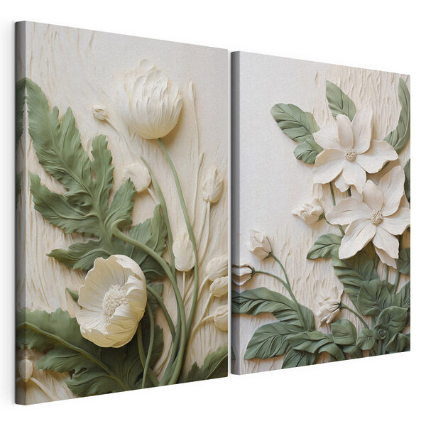 Verfijnde bloemen met weelderig groen Modulaire canvasprint Verfijnde bloemen met weelderig groen