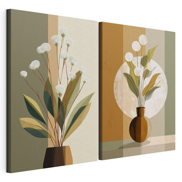 Schilderij van bloemen in een vaas Modulaire canvasprint Schilderij van bloemen in een vaas