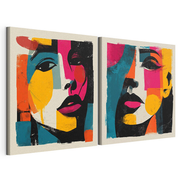 Een paar posters met gezichten van vrouwen Modulaire canvasprint Een paar posters met gezichten van vrouwen