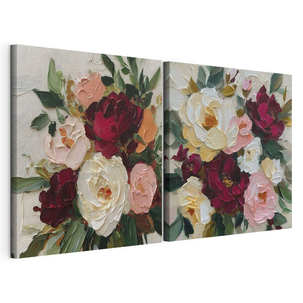 Modulaire canvasprint Levendige bloemen in zachte pasteltinten