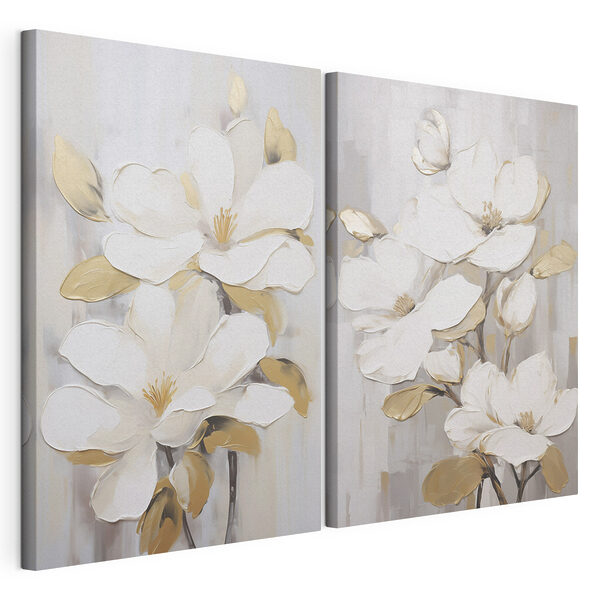 Schilderij van witte bloemen Modulaire canvasprint Schilderij van witte bloemen