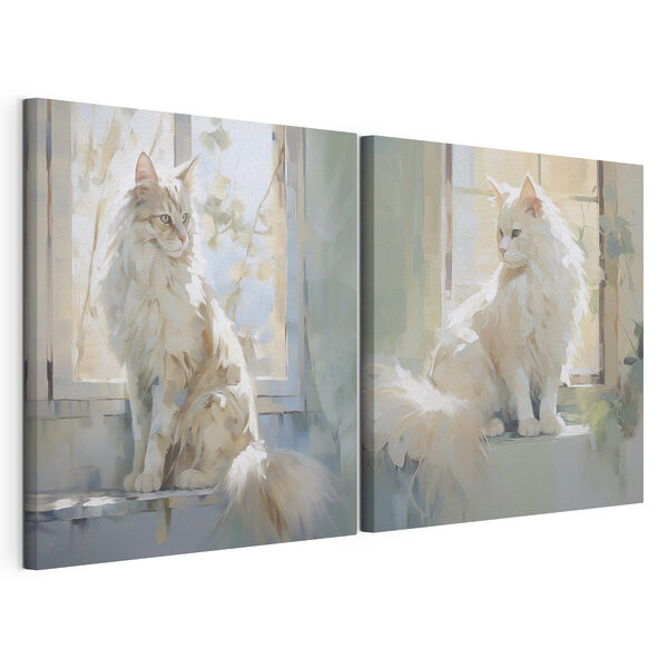 Modulaire canvasprint Kat die op een vensterbank zit
