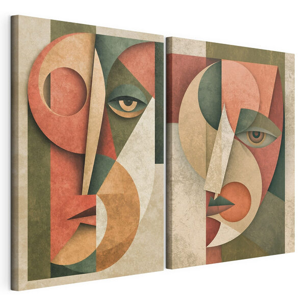 Modulaire canvasprint Een paar gezichten, geschilderd in verschillende kleuren
