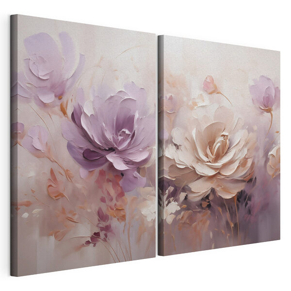 Verfijnde bloemen in zachte pasteltinten Modulaire canvasprint Verfijnde bloemen in zachte pasteltinten