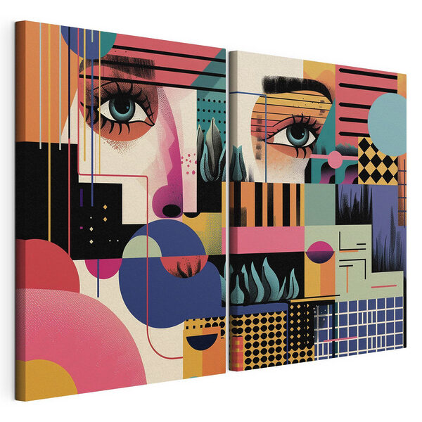 Kleurrijke kunstvoorstelling van het gezicht van een vrouw Modulaire canvasprint Kleurrijke kunstvoorstelling van het gezicht van een vrouw
