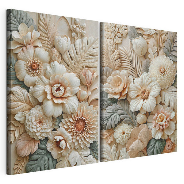 Modulaire canvasprint Collage van bloemen en bladeren