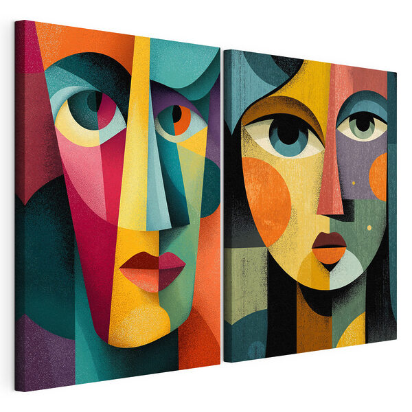 Een paar gezichten in verschillende kleuren Modulaire canvasprint Een paar gezichten in verschillende kleuren