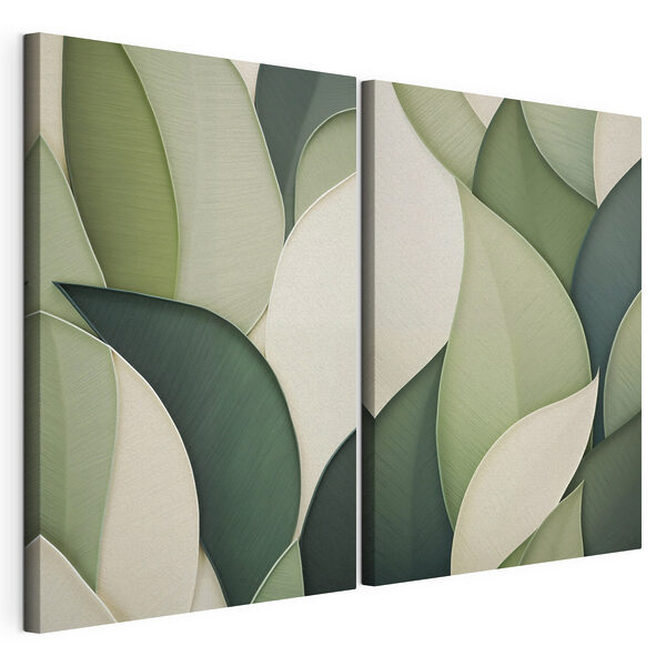 Zachte lijnen in groen en beige Modulaire canvasprint Zachte lijnen in groen en beige