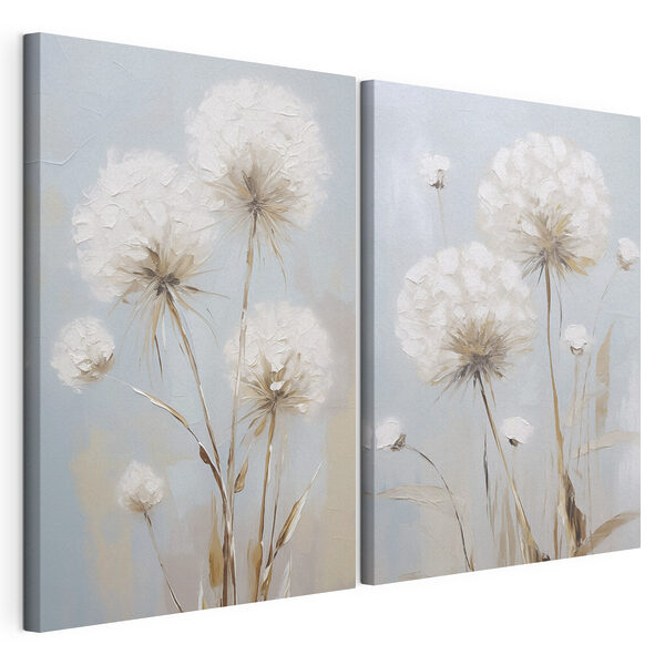 Modulaire canvasprint Schilderij van bloemen op een blauwe achtergrond
