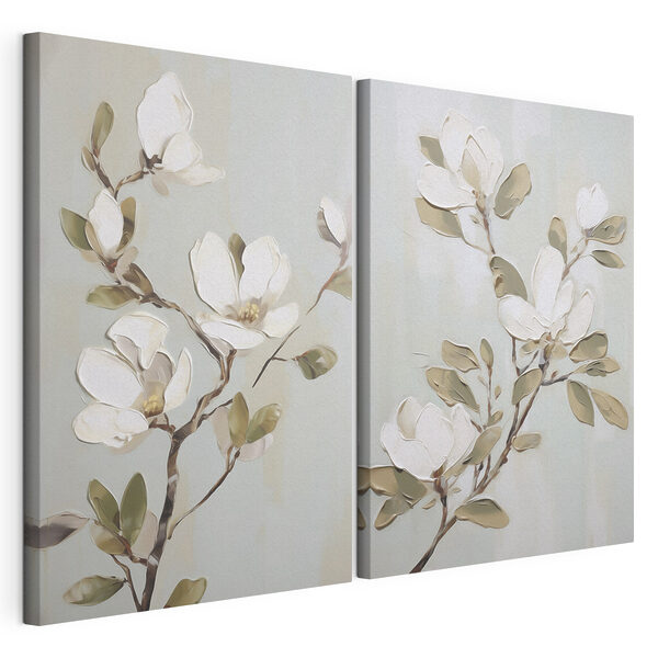 Schilderij van bloemen aan een tak Modulaire canvasprint Schilderij van bloemen aan een tak