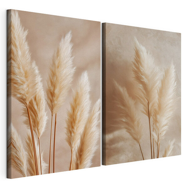 Een zachte en verfijnde presentatie van pampasgras Modulaire canvasprint Een zachte en verfijnde presentatie van pampasgras