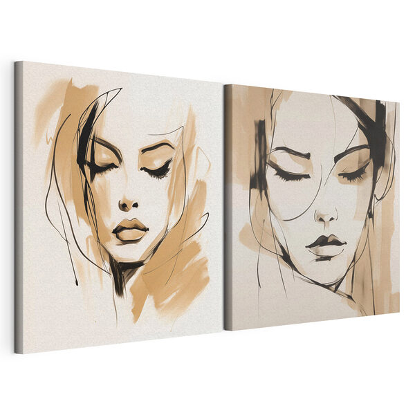 Tekeningen van het gezicht van een vrouw Modulaire canvasprint Tekeningen van het gezicht van een vrouw