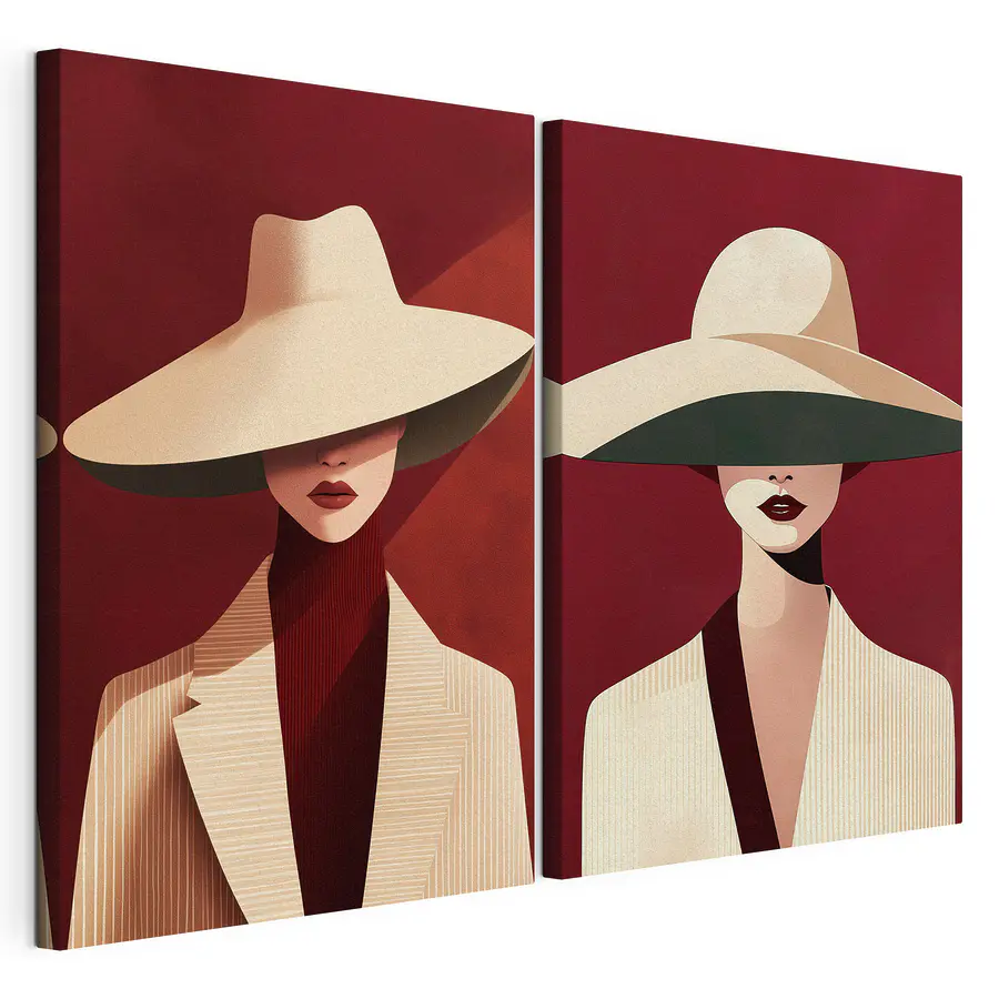 Modulaire canvasprint Collage van een vrouw met een hoed op (Artikelnummer: m30851)
