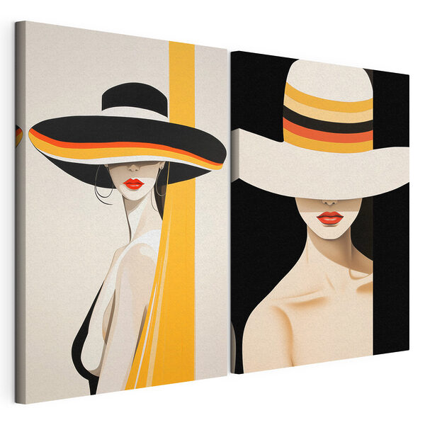 Modulaire canvasprint Vrouw met een hoed op