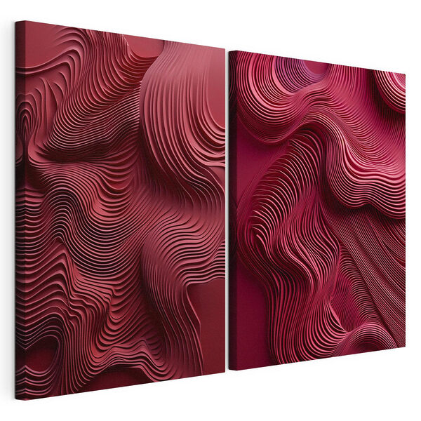 Modulaire canvasprint Rode en roze golvende lijnen
