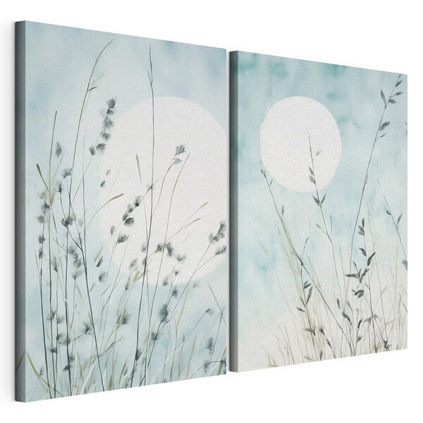Modulaire canvasprint Schilderij van gras en de zon