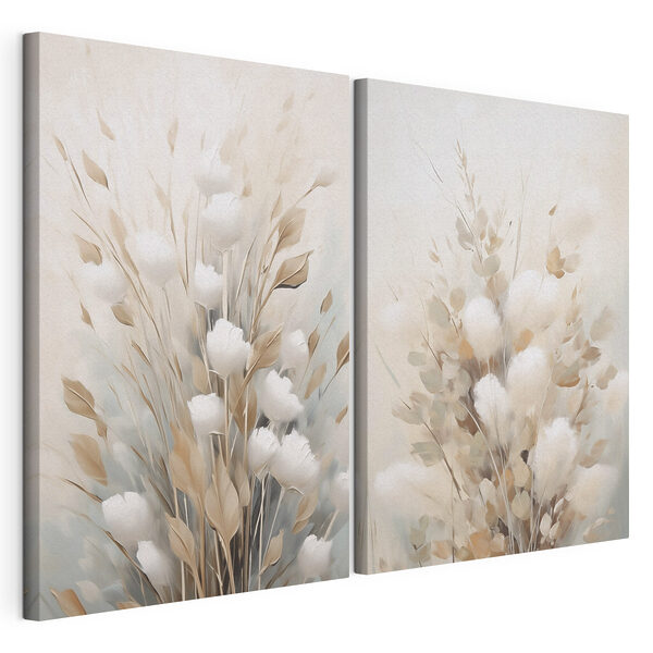 Modulaire canvasprint Schilderij van bloemen en bladeren