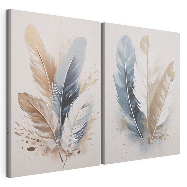 Modulaire canvasprint Elegante kunstwerken met veren in zachte tinten