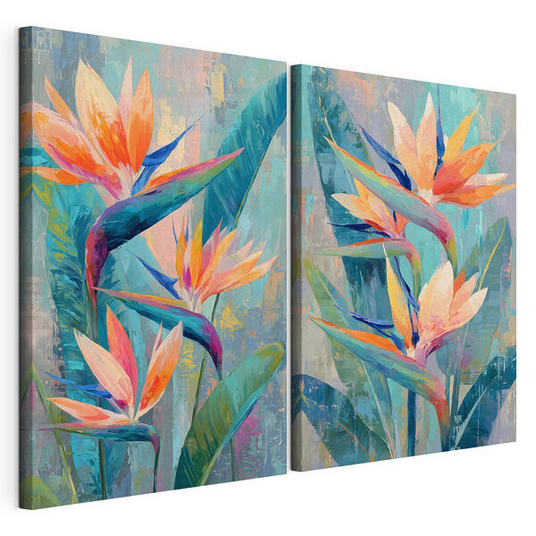 Modulaire canvasprint Schilderij van bloemen en bladeren