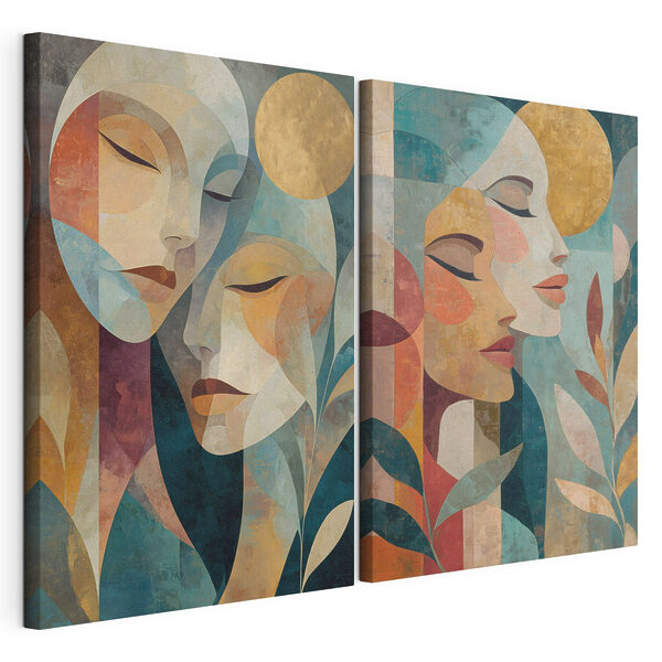 Collage van het gezicht van een vrouw Modulaire canvasprint Collage van het gezicht van een vrouw